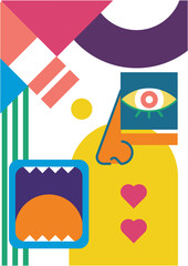 Fototapeta premium Abstract pop art collage surrealism face design vector illustration. Designed for NFT, token, wallpaper, poster, crypto, punk, aesthetic poster. NFT token in crypto artwork for blockchain digital art