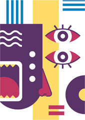 Obraz premium Abstract pop art collage surrealism face design vector illustration. Designed for NFT, token, wallpaper, poster, crypto, punk, aesthetic poster. NFT token in crypto artwork for blockchain digital art