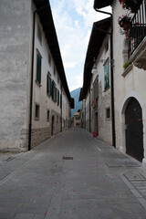 Italy, June 2022: view of the village of Venzone, destroyed and rebuilt after the 1976 earthquake, in the Friuli Venezia Giulia region