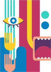 Abstract pop art collage surrealism face design vector illustration. Designed for NFT, token, wallpaper, poster, crypto, punk, aesthetic poster. NFT token in crypto artwork for blockchain digital art