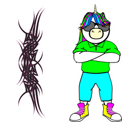 standing unicorn teen cartoon with sunglasses hipster style in vector format