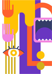 Obraz premium Abstract pop art collage surrealism face design vector illustration. Designed for NFT, token, wallpaper, poster, crypto, punk, aesthetic poster. NFT token in crypto artwork for blockchain digital art