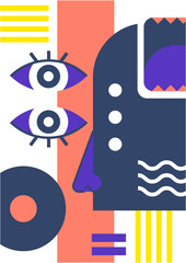 Abstract pop art collage surrealism face design vector illustration. Designed for NFT, token, wallpaper, poster, crypto, punk, aesthetic poster. NFT token in crypto artwork for blockchain digital art