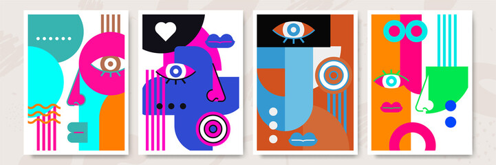 Abstract pop art collage surrealism face design vector illustration. Designed for NFT, token, wallpaper, poster, crypto, punk, aesthetic poster. NFT token in crypto artwork for blockchain digital art