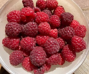 A bunch of red fresh tasty raspberries