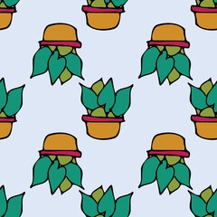 Vector white background plant in pot, succulents seamless pattern. Seamless pattern background