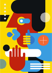 Abstract pop art collage surrealism face design vector illustration. Designed for NFT, token, wallpaper, poster, crypto, punk, aesthetic poster. NFT token in crypto artwork for blockchain digital art