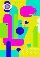 Abstract pop art collage surrealism face design vector illustration. Designed for NFT, token, wallpaper, poster, crypto, punk, aesthetic poster. NFT token in crypto artwork for blockchain digital art