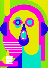 Abstract pop art collage surrealism face design vector illustration. Designed for NFT, token, wallpaper, poster, crypto, punk, aesthetic poster. NFT token in crypto artwork for blockchain digital art