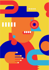 Abstract pop art collage surrealism face design vector illustration. Designed for NFT, token, wallpaper, poster, crypto, punk, aesthetic poster. NFT token in crypto artwork for blockchain digital art