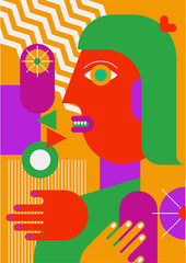 Abstract pop art collage surrealism face design vector illustration. Designed for NFT, token, wallpaper, poster, crypto, punk, aesthetic poster. NFT token in crypto artwork for blockchain digital art