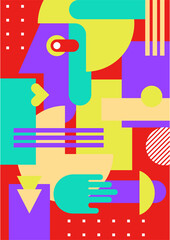 Obraz premium Abstract pop art collage surrealism face design vector illustration. Designed for NFT, token, wallpaper, poster, crypto, punk, aesthetic poster. NFT token in crypto artwork for blockchain digital art