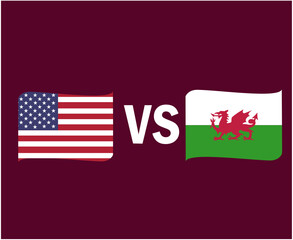United States And Wales Flag Ribbon Symbol Design Europe And North America football Final Vector European And North American Countries Football Teams Illustration