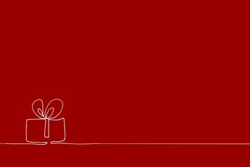 Christmas Present or gift box with ribbon and bow Continuous line style Wrapped surprise package vector illustration