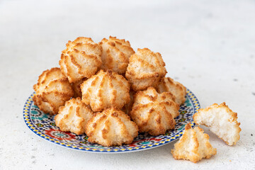 Homemade coconut cookies on the plate.Passover food