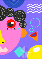 Fototapeta na wymiar Abstract pop art collage surrealism face design vector illustration. Designed for NFT, token, wallpaper, poster, crypto, punk, aesthetic poster. NFT token in crypto artwork for blockchain digital art