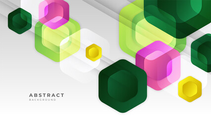 Modern colorful pink and green hexagon abstract background for business presentation design template with geometric shapes