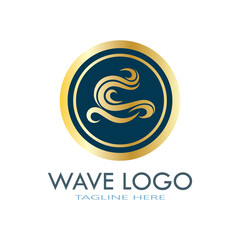 water wave logo design template icon vintage vector