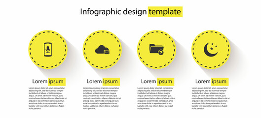 Set Mobile recording, Cloud mail server, Unknown directory and Moon and stars. Business infographic template. Vector