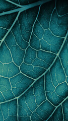 Plant leaf closeup. Mosaic pattern of  cells and veins. Blue-green dark mobile phone wallpaper. Abstract vertical background on vegetable theme. Beautiful nature structure. Horseradish leaf. Macro