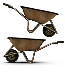 Old Dirty&nbsp;Garden Metal Wheelbarrow Cart&nbsp;Isolated on White