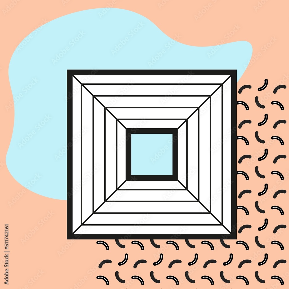 Poster abstract poster. geometric shapes composition. memphis background. line cube and curve elements. col