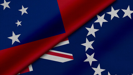 3D Rendering of two flags from Independent State of Samoa and Cook Islands with fabric texture, bilateral relations, peace and conflict between countries, great for background