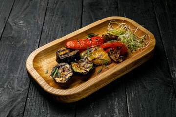 European cuisine. grilled vegetables on a wooden table
