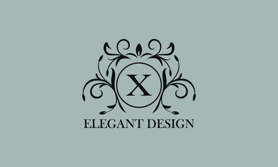 Vintage elegant logo with the letter X in the center. Calligraphic elegant ornament. Business sign, identity monogram for restaurant, boutique, hotel, heraldic, jewelry.