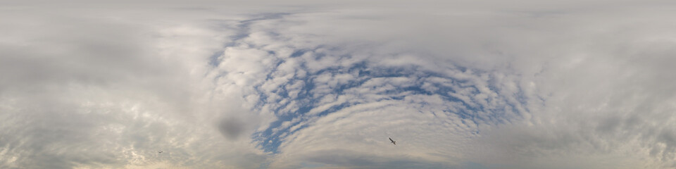 Overcast sky panorama on rainy day with Nimbostratus clouds in seamless spherical equirectangular format. Full zenith for use in 3D graphics, game and for aerial drone 360 degree panorama as sky dome.