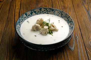 Georgian cuisine. Wonderful dishes on a wooden table

