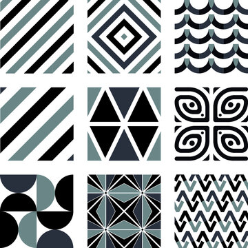 elegante set de patrones geometricos mosaico negro escala de grises