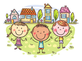 Cartoon children on city background