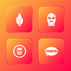 Set Corn, Mexican wrestler, skull coin and Fiesta icon. Vector