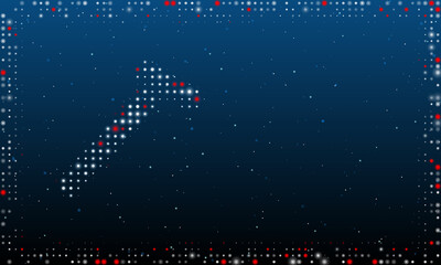 On the left is the mens razor symbol filled with white dots. Pointillism style. Abstract futuristic frame of dots and circles. Some dots is red. Vector illustration on blue background with stars