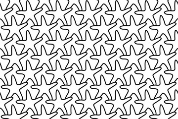 Seamless pattern completely filled with outlines of starfish symbols. Elements are evenly spaced. Vector illustration on white background