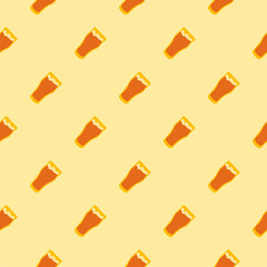 Beer glass seamless pattern, great design for any purposes. Doodle style. Hand drawn image. Color repeat template. Party drinks concept. Freehand drawing. Cartoon sketch graphic draft