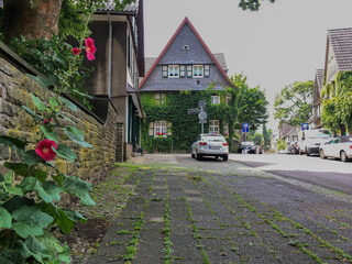 Beautiful picturesque historic suburban residential area Margarethenhöhe in Essen, Germany with...