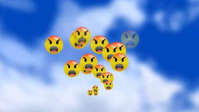 Sharing angry emoji animation with cloud.  Concept for sharing emoji on internet.