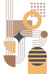 Fototapeta premium Modern abstract geometric poster cover. Minimal retro boho bauhaus composition shapes design. Colorful geometric background. Vector illustration.