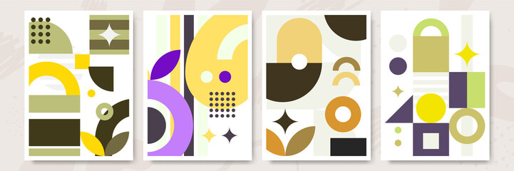 Mid century abstract contemporary aesthetic design set with geometric balance shapes, modern minimalist artprint.