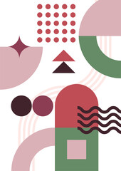Mid century abstract contemporary aesthetic design set with geometric balance shapes, modern minimalist artprint.