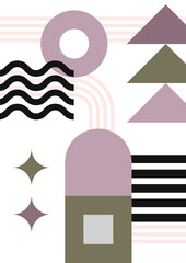 Mid century abstract contemporary aesthetic design set with geometric balance shapes, modern minimalist artprint.