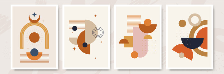 Modern minimalist abstract aesthetic illustrations with geometric shapes. Contemporary wall decor. Collection of creative artistic posters.