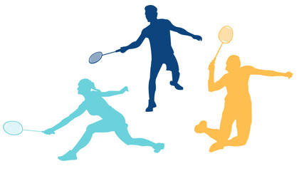 Fototapeta na wymiar Badminton attack and defense silhouette colored collection 