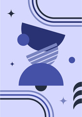 Modern abstract aesthetic set of geometric balance shapes, stairs and plants. Wall decor in boho style. Mid century vector print for cover, wallpaper, card, social media, interior decor