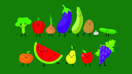fruits and vegetables with eyes and mouth