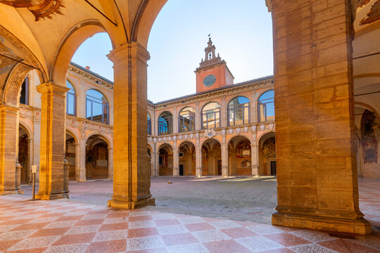 Inner yard of Archiginnasio of Bologna that houses now Municipal Library and the famous Anatomical Theatre. It is one of the most important building in Bologna.