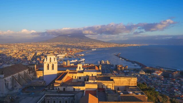 Naples, Italy Views Over the Bay Towards Mt. Vesuvius with Cathedrals and Monasteries