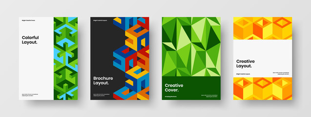 Fototapeta premium Clean geometric tiles catalog cover template set. Bright company identity design vector concept bundle.